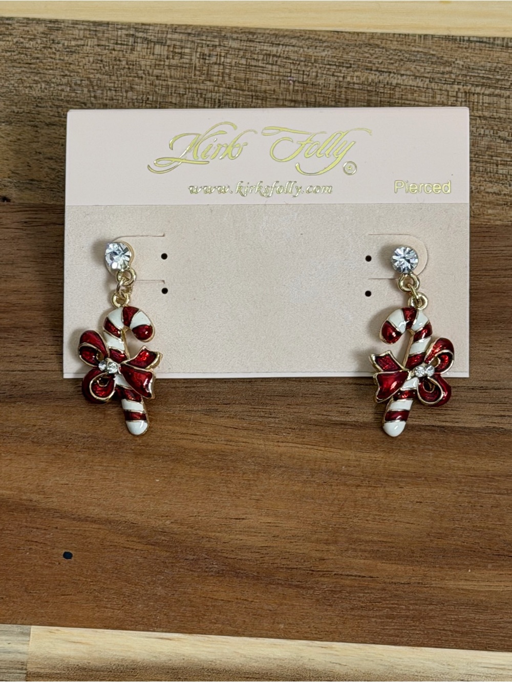 Kirk’s Folly Red & White Candy Cane Ribbon Drop Earrings Crystal New